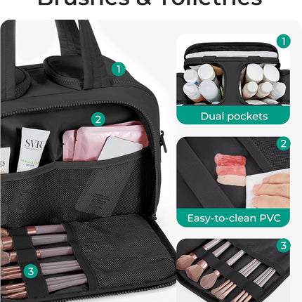 Lightweight Large Wide-Open Travel Toiletry Bag in Black