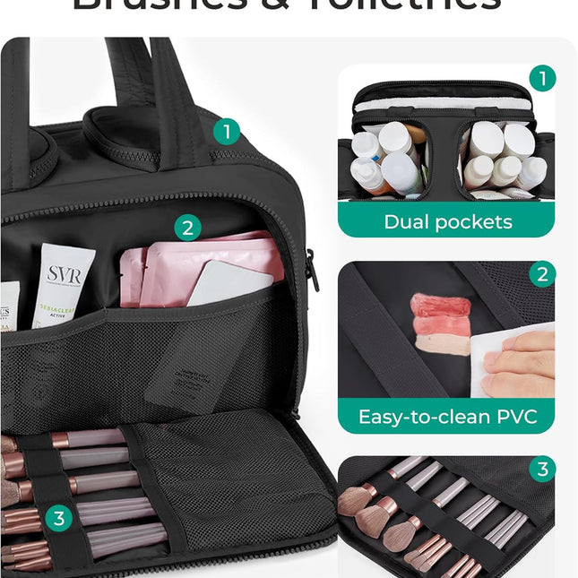 Lightweight Large Wide-Open Travel Toiletry Bag in Black