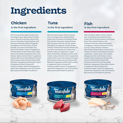 Tastefuls Flaked Adult Wet Cat Food Variety Pack, 3 oz Cans, 12 Count