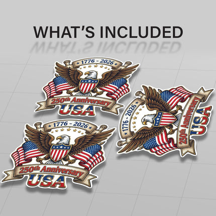 250th Anniversary USA Sticker 3 Pack - 1776-2026 Patriotic Eagle Vinyl Decals