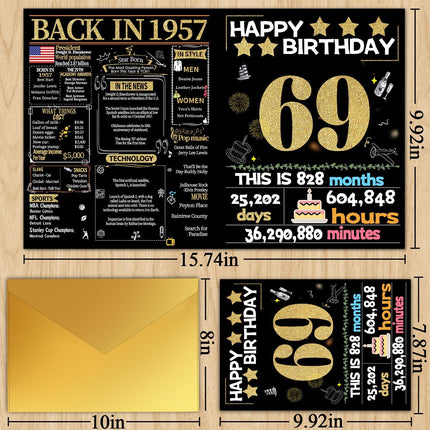 69th Birthday Card with Envelope - Back in 1957