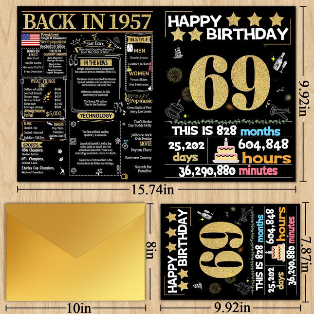 69th Birthday Card with Envelope - Back in 1957