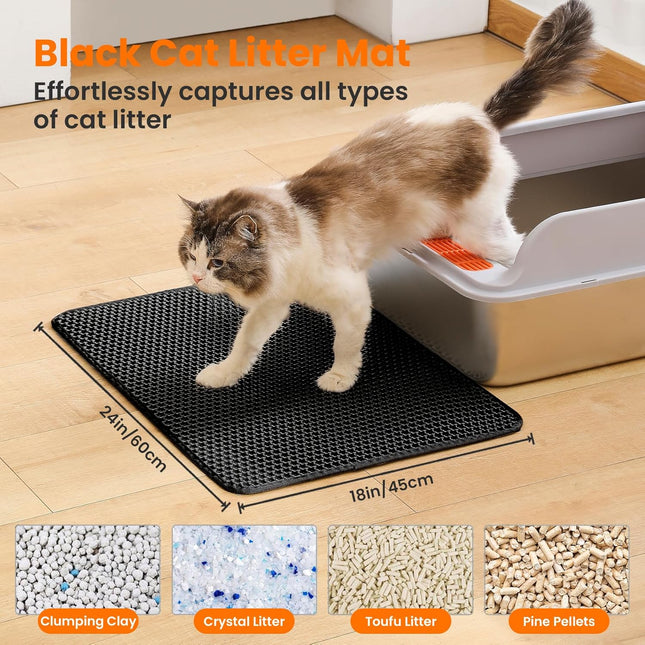 Black Double Layer Honeycomb Cat Litter Mat, 24 x 18 Inches