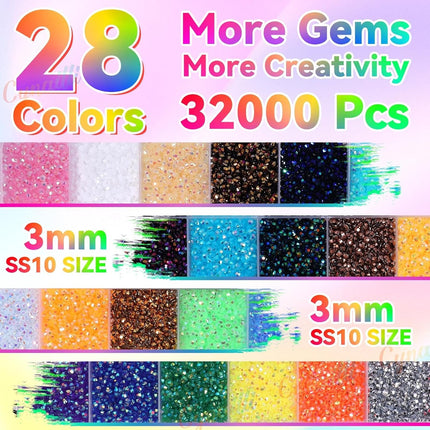 32,000-Piece 3mm Color Flatback Jelly Resin Rhinestones for Bedazzling