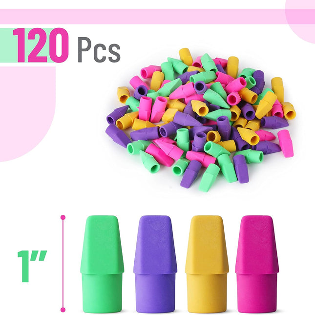 Pencil Top Erasers, 120 Pack, Latex-Free, No-Smudge