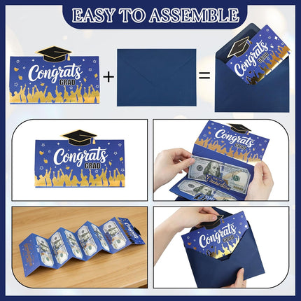 2026 Graduation Money Holder with 6 Cash Slots, Blue Grad Cash Envelope Gift Holder