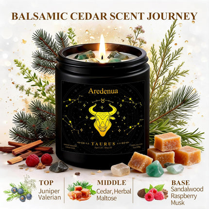 Taurus Birthday Gifts Candle with Green Aventurine Crystals