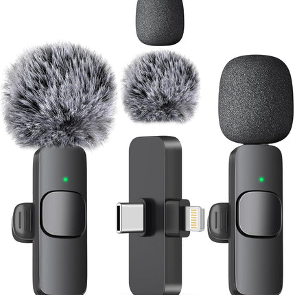 Wireless Mini Lavalier Microphone 2 Pack for Phone Recording
