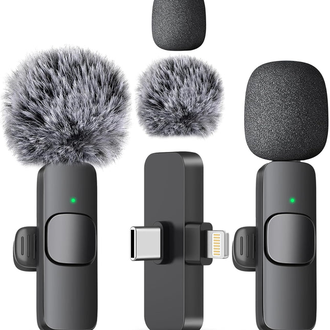 Wireless Mini Lavalier Microphone 2 Pack for Phone Recording