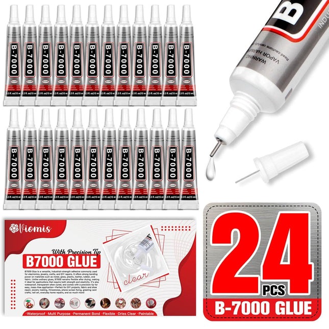 B7000 Bedazzling Glue 24 Pack, 15ml Clear Rhinestone Adhesive with Precision Tip