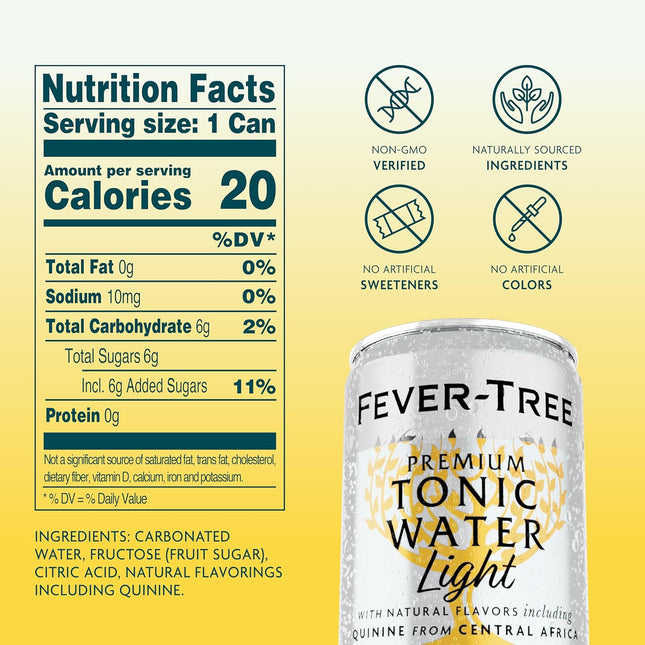 Light Premium Tonic Water - Low-Calorie Mixer, 24 x 5.1 oz Cans