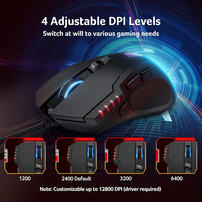 Wired RGB Gaming Mouse with 12,800 DPI and 8 Programmable Buttons