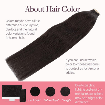 Tape-In Human Hair Extensions, Dark Brown, 20 Inch, 50g, 20 Pieces