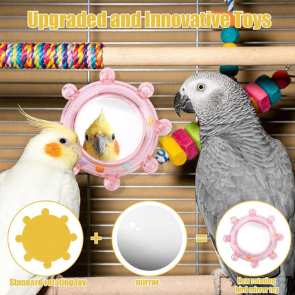 2-Piece Rotating Bird Cage Mirror Toy with Rustling Balls