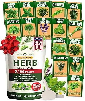 HOME GROWN 15-Pack Herb Seeds Kit with 5100+ Non-GMO Heirloom Seeds for indoor or outdoor herb garden