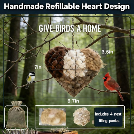AuraHaus CasaAura Alpaca Fiber Bird Nesting Heart, Refillable Nesting Material Accessory — Home Decor & Ambiance