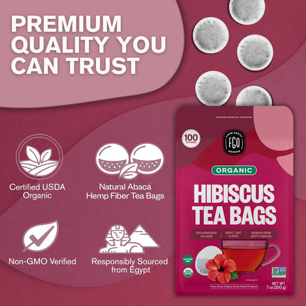 Organic Hibiscus Herbal Tea Bags, 100 Count, Caffeine Free