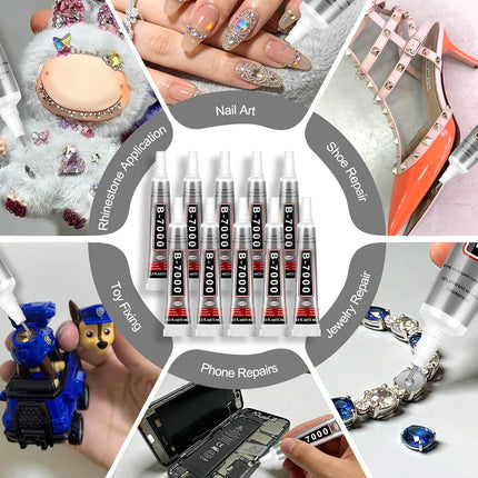 B7000 Bedazzling Glue 24 Pack, 15ml Clear Rhinestone Adhesive with Precision Tip