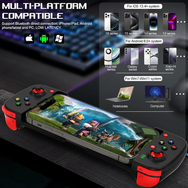Bluetooth Mobile Gaming Controller for Phone, Tablet, and PC with Back Button