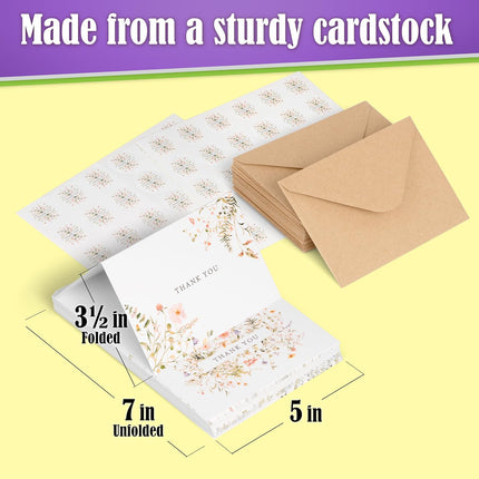 52-Pack Floral Thank You Cards with Kraft Envelopes and Stickers