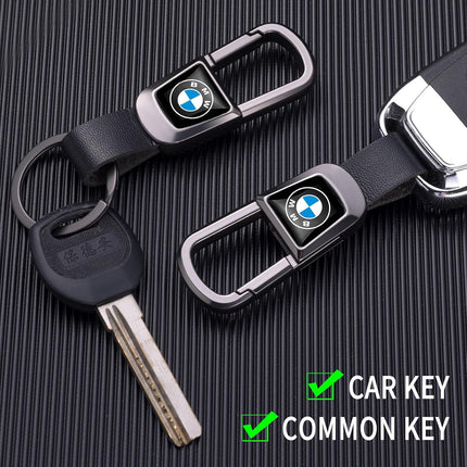 Black Leather Braided Car Keychain Key Ring
