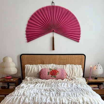 Large Bamboo Japanese-Style Folding Fan Wall Decor, 31 Inch