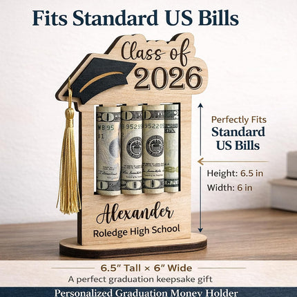 SourceToHome FuenteACasa Graduation Gifts Class of 2026 Money Holder - Custom Name & School — Home & Lifestyle