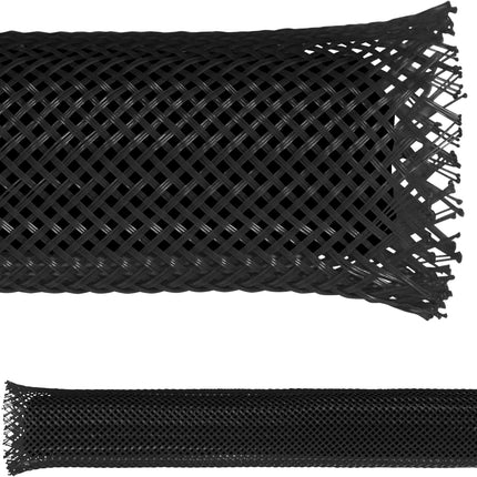 Electriduct 2" PET Expandable Braid Sleeving Flame Retardant Flexible Wire Mesh for Cord Management and Cable Protection - 25 Feet - Black