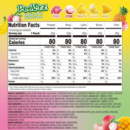 Peelable Exotic Fruit Gummy Candy - 5 Fruit Flavors, 8.47 oz