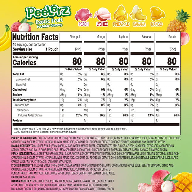 Peelable Exotic Fruit Gummy Candy - 5 Fruit Flavors, 8.47 oz