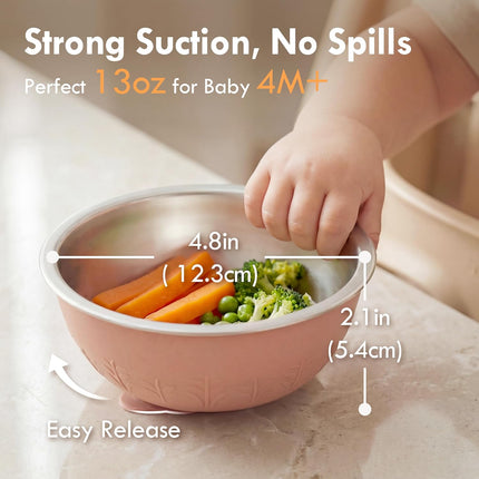 Baby Suction Bowls with Lids, Stainless Steel & Silicone, 13 oz, 2 Pack