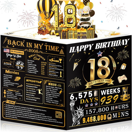 SourcetoHome 18th Birthday Card for Girl Boy Son Daughter, Big Pop Up 18th Birthday Cards for Grandson Granddaughter, Back In 2008 Funny 18 Year Old Birthday Decorations - General - front view
