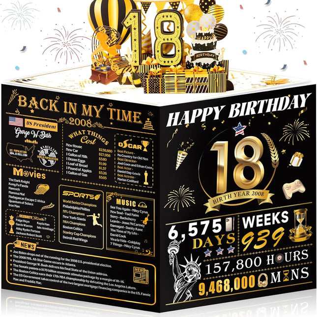 SourcetoHome 18th Birthday Card for Girl Boy Son Daughter, Big Pop Up 18th Birthday Cards for Grandson Granddaughter, Back In 2008 Funny 18 Year Old Birthday Decorations - General - front view