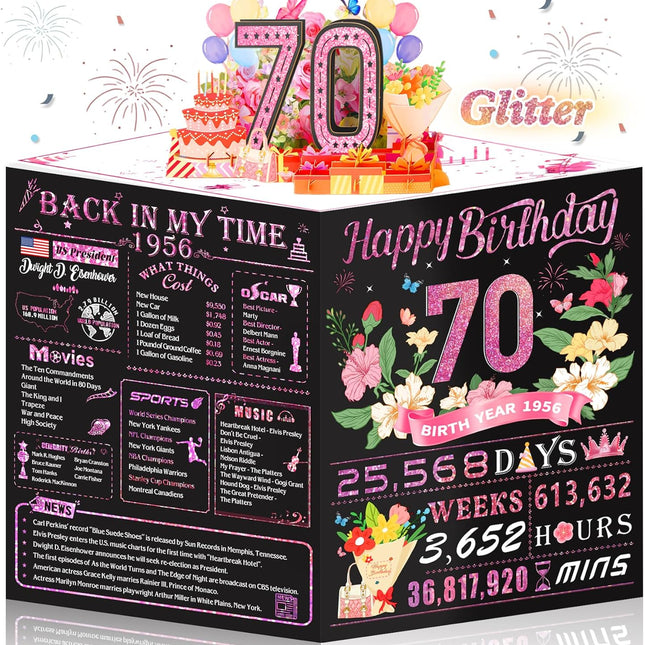 70th Birthday Card for Women, Jumbo Pop Up 70th Birthday Card, Back In 1956 Happy 70 Year Old Birthday Decorations, Funny Birthday Gift