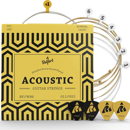 Quality Acoustic Guitar Strings - 6 String Set with Picks and Extra High E String