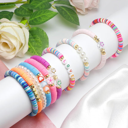 10-Piece Cute Preppy Beaded Friendship Bracelet Set for Girls