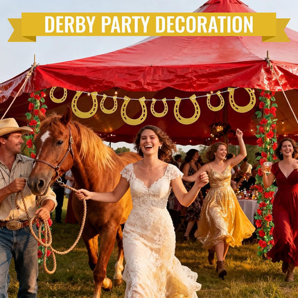 AuraHaus CasaAura Epakh Derby Garland Gold Horseshoe Banner Horse Hoof Birthday Banner — Home Decor & Ambiance