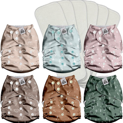 3.0 Pocket Cloth Diapers for Babies with AWJ Lining, 6 Pack with Inserts - Simply Neutrals