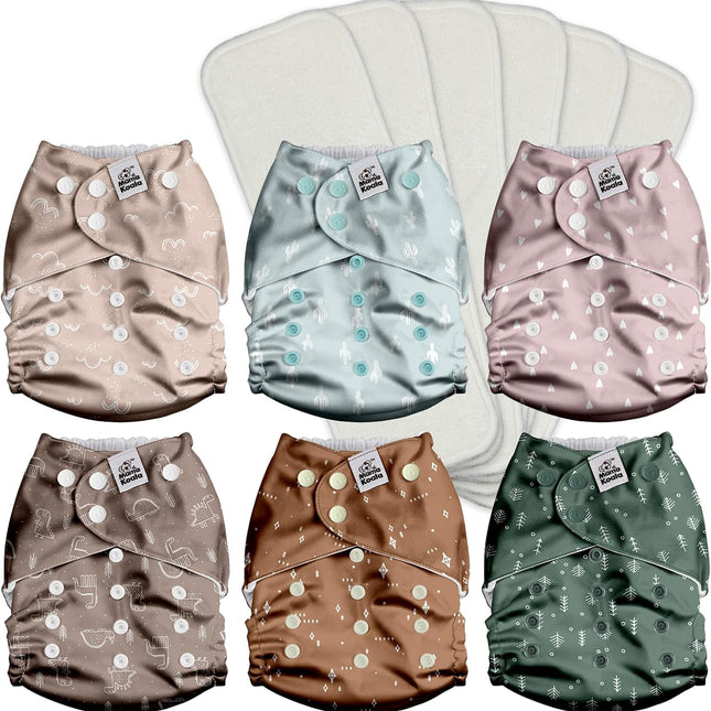 3.0 Pocket Cloth Diapers for Babies with AWJ Lining, 6 Pack with Inserts - Simply Neutrals