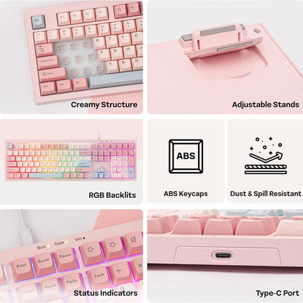 Pink Full Size USB-C Wired Membrane Gaming Keyboard