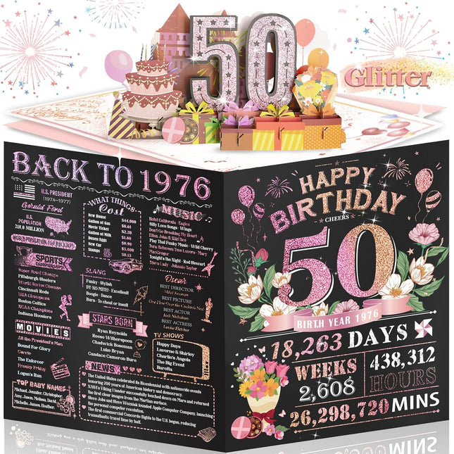 Large Pink 3D Pop-Up 50th Birthday Card for Women