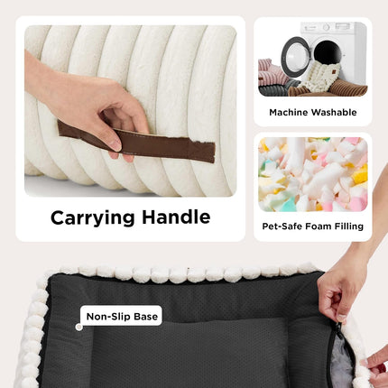 Cute Cat Couch for Indoor Pets with Removable Washable Cover, 24 Inch, Cream