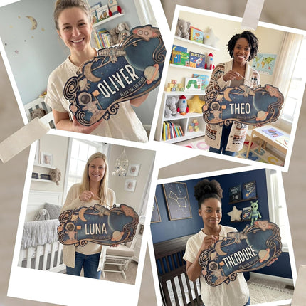 LittleNest NidoPequeño Space Explorer Nursery Name Sign - Personalized Wooden Baby Name Sign with — Baby & Toddler