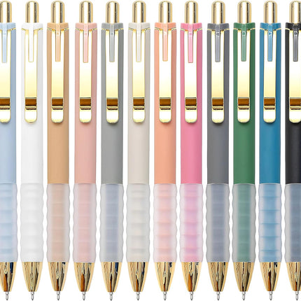 Black Medium Point 1mm Retractable Ballpoint Pens with Super Soft Grip, Gold, 12 pcs