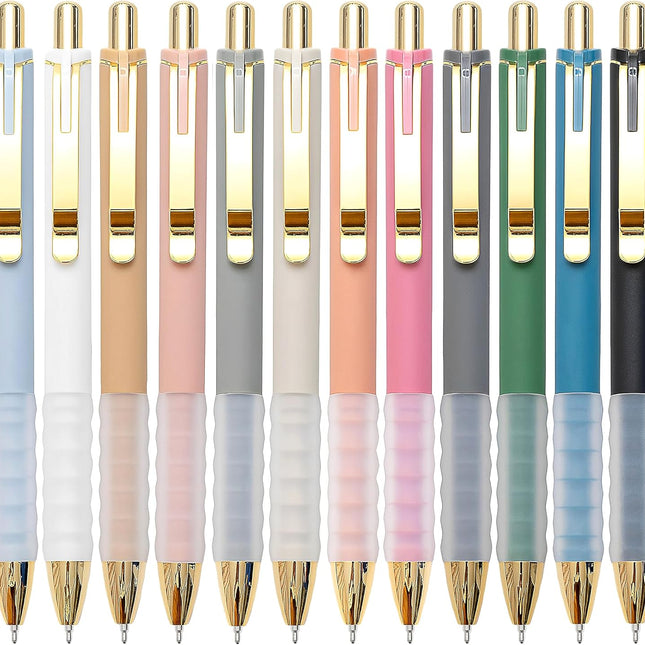 Black Medium Point 1mm Retractable Ballpoint Pens with Super Soft Grip, Gold, 12 pcs