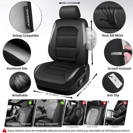 Memory Foam Front Car Seat Covers, Black/Grey