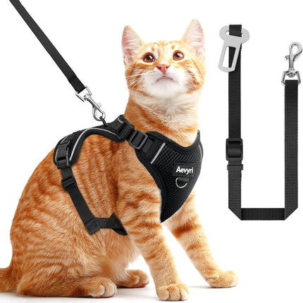 Black Adjustable Cat Harness and Leash, Medium