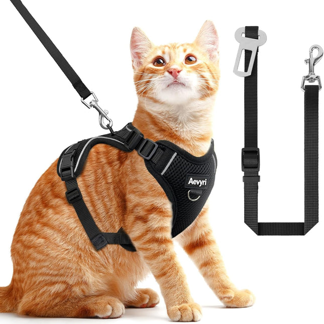 Black Adjustable Cat Harness and Leash, Medium