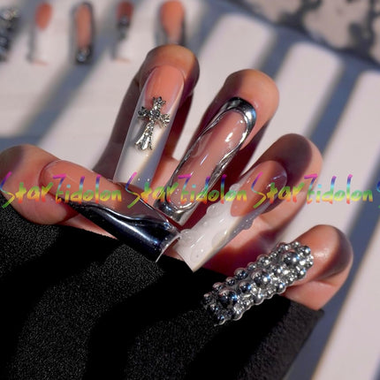 Painted White Neon Long French Press-On Nails