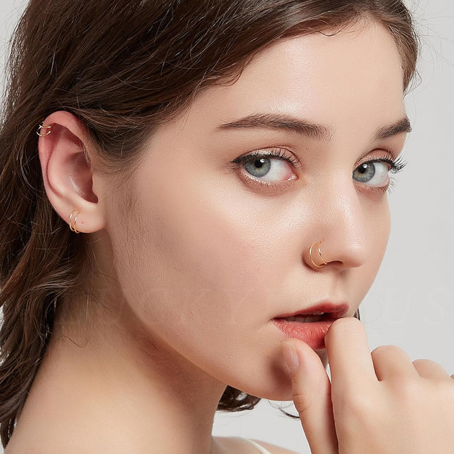 14k Gold Filled 20G Double Hoop Nose Ring, 8mm Spiral
